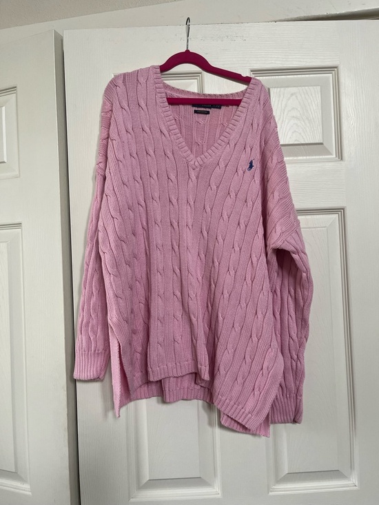 Ralph Lauren Sweaters - Ralph Lauren Light Pink Cable V-Neck Sweater